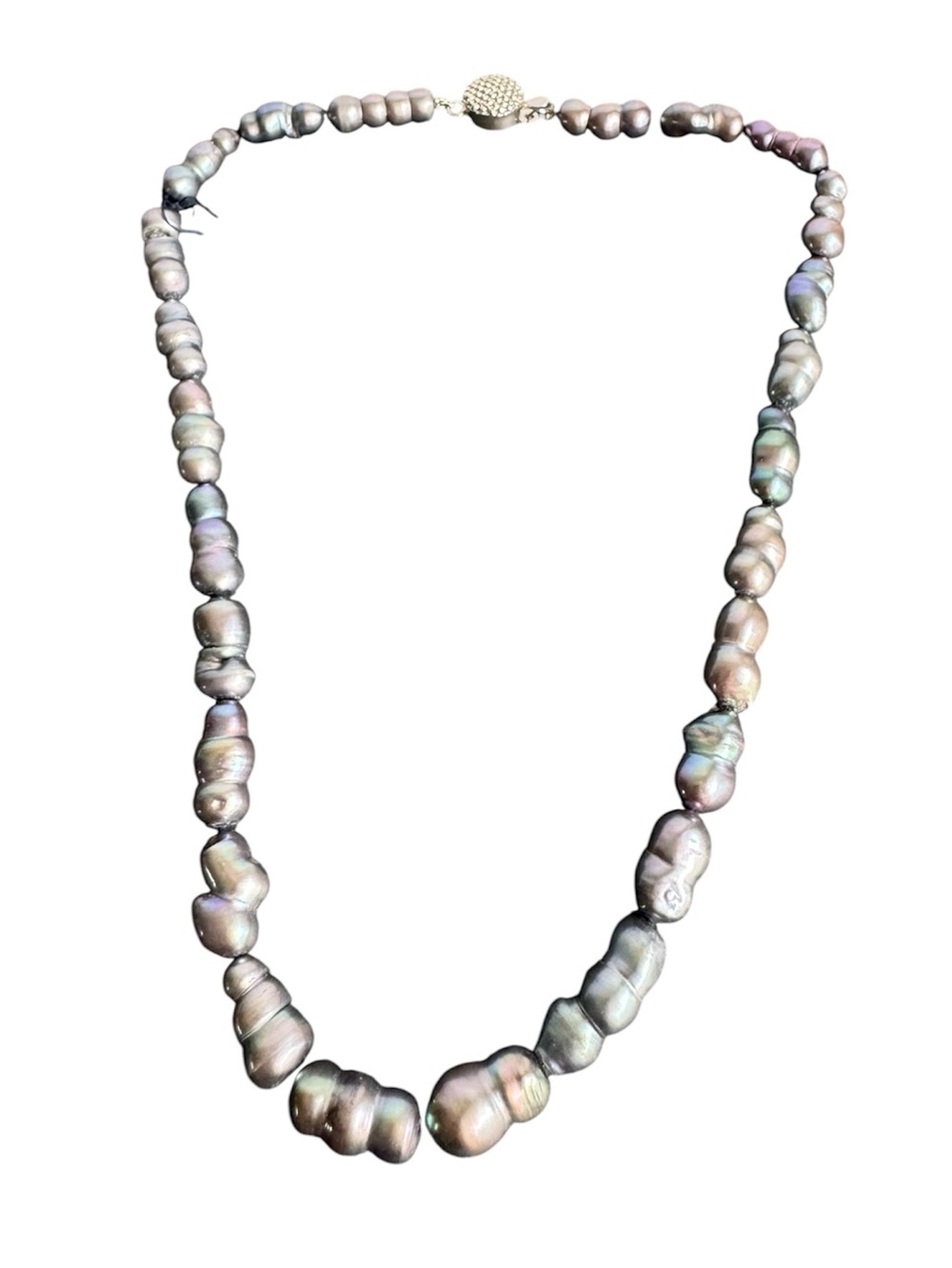 Vintage Oil Slick Pearl Necklace Beaded Black Peacock Tahitian ? 16"